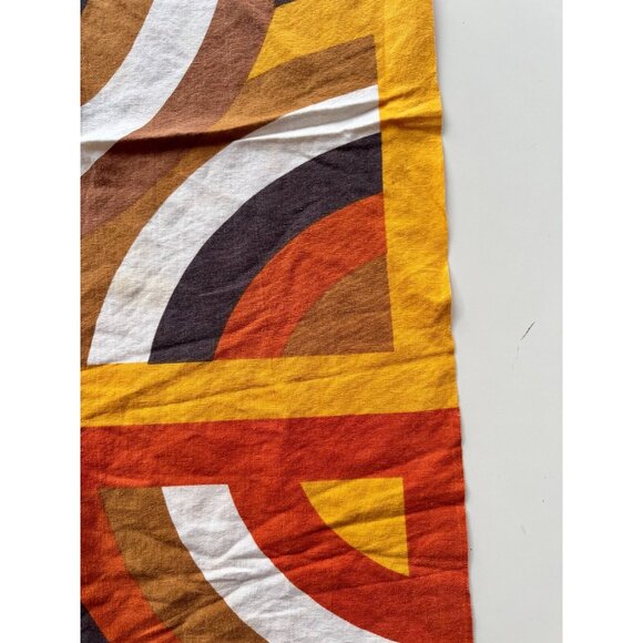 Vintage 60's Retro Brown Orange Yellow Print Linen 50"x46" Tablecloth Fabric - Picture 7 of 11